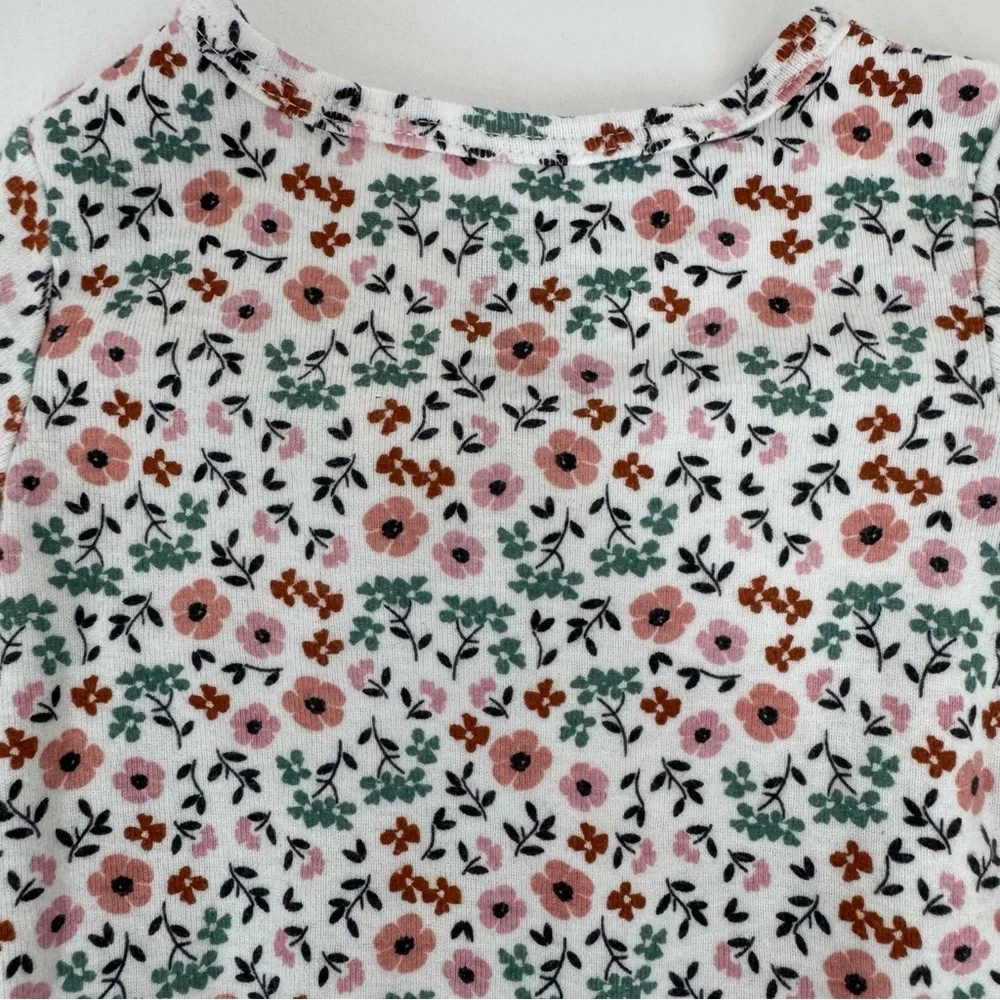 Carter’s Child Of Mine Pink Green White Boho Floral Ruffle Long Sleeve Bodysuit
